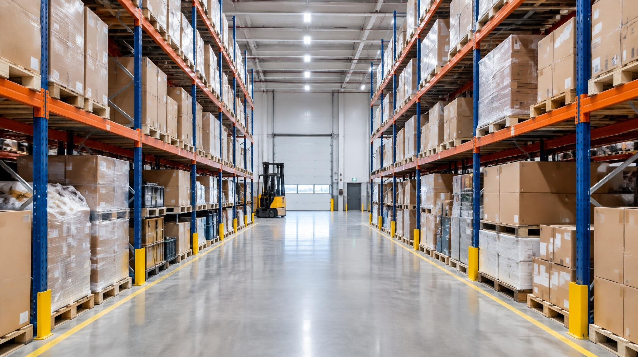 Warehouse with shelves and boxes